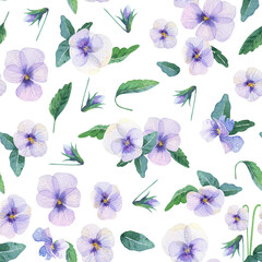 Spring flower seamless pattern Watercolor purple viola