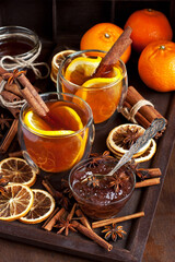 Still life with tea glass cup  on wooden background