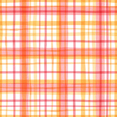 Red orange tartan seamless pattern. Watercolor plaid background