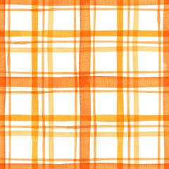 Orange tartan seamless pattern. Watercolor plaid background - 420311628