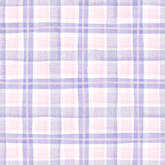 Violet tartan seamless pattern. Watercolor plaid background