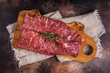 Piece of beef raw meet. Juicy raw beef steak.