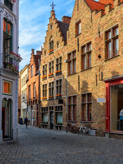 Old street of the historic city center of Bruges (Brugge), West Flanders province, Belgium. Cityscape of Bruges.