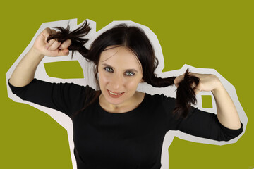 playful young woman jokes and makes a funny face. Magazine style