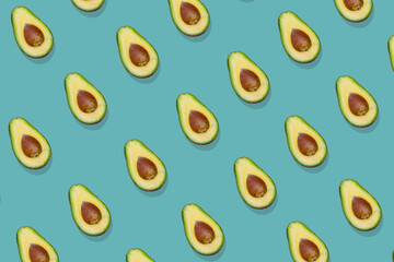 Trendy avocado  pattern on a green background.