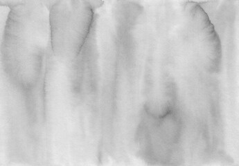 Watercolor background with modern steel-gray color, artistic brush strokes, blots, stains and splashes. Beautiful blank backdrop for creative design, poster, web site. Hand painted liquid watercolour.