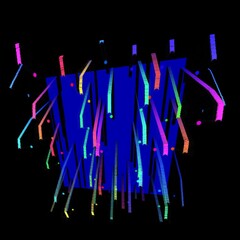 many bright neon coloured particles shape patterns and design on a bright blue background