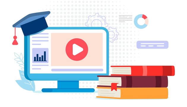 Professional training Webinar Online business courses Presentation  Education Video tutorial Vector flat illustration Design composition market analysis creative solution Сoncept of online meeting