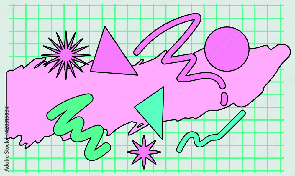 Poster Neo-memphis abstract background with geometric shapes. Vaporwave and synthwave style.