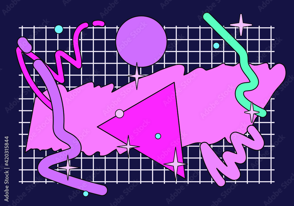Poster Neo-memphis abstract background with geometric shapes. Vaporwave and synthwave style.