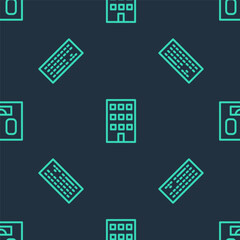 Set line House, Keyboard and Bathroom scales on seamless pattern. Vector