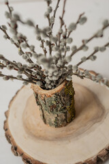 raw natural ash tree wood log slice  tea light candle holder vase house home zero waste decoration  - 420316261