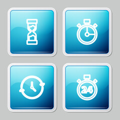 Set line Old hourglass, Stopwatch, Clock and 24 hours icon. Vector