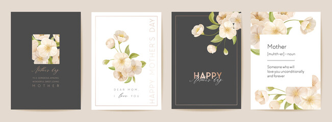 Modern Mother day holiday card. Mom and child postcard. Spring floral vector illustration
