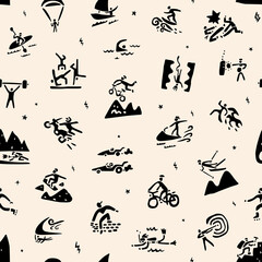Extreme sports seamless vector background ,doodle collection