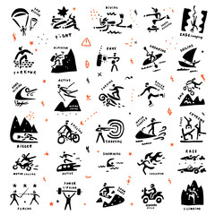 Extreme sports icon set , vector doodle collection