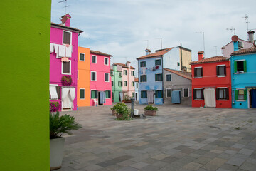 Burano island, characteristic view of colorful houses, Venice lagoon, Italy, Europe