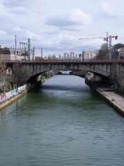 Fototapeta na wymiar The Ourcq channel in the west of Paris. 14th march 2021.