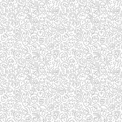 faces of people - seamless pattern line art