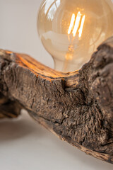 natural raw drift wood house light with exposed led light bulb decoration