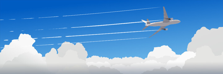 Passenger Plane over clouds with Contrails Illustration