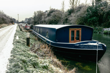 Houseboat Barge on Irish Canal at Sunrise