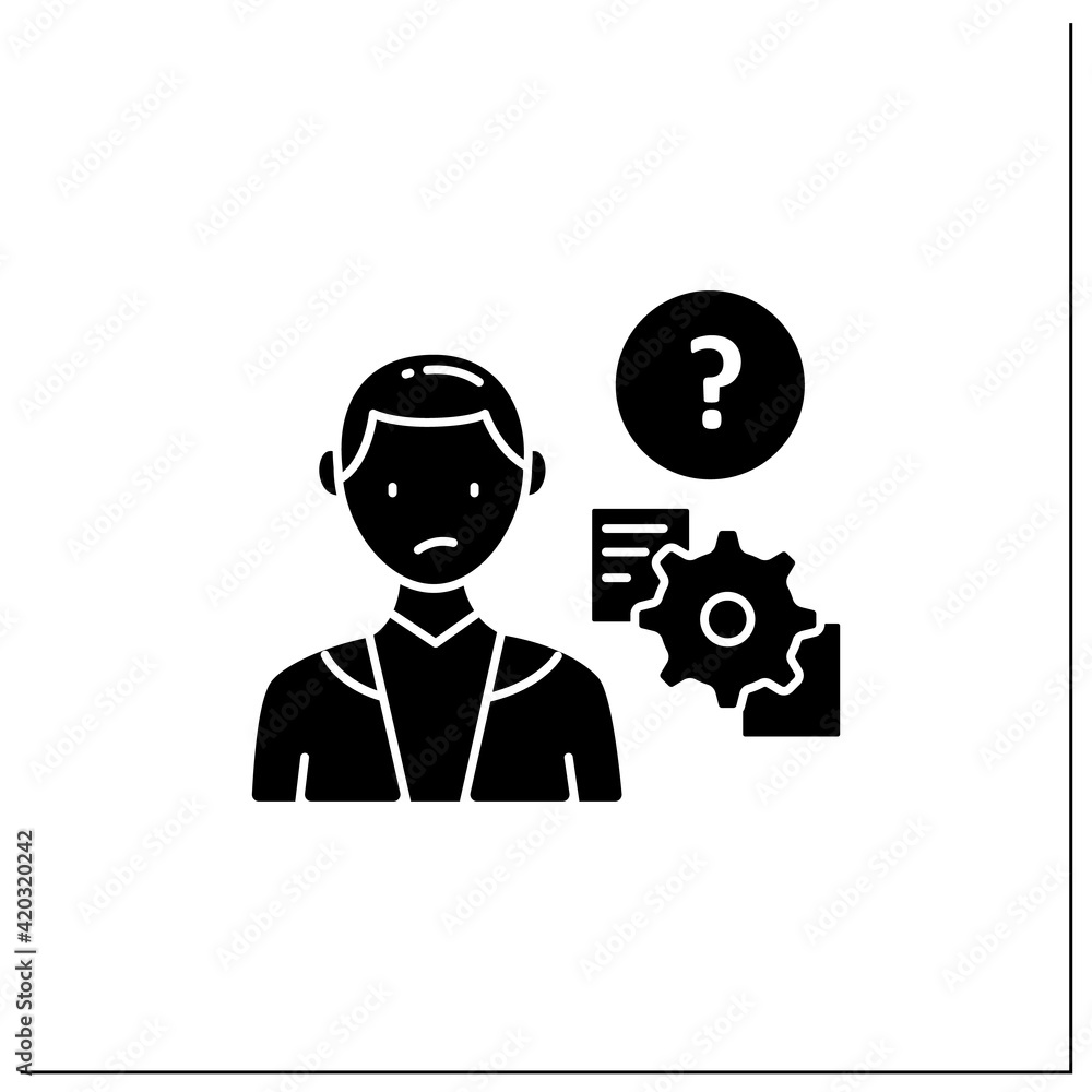 Poster unprocessing information glyph icon. method lack for processing different information kinds. inabili