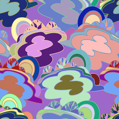 Vector seamless colorful pattern of ornamental abstract shapes