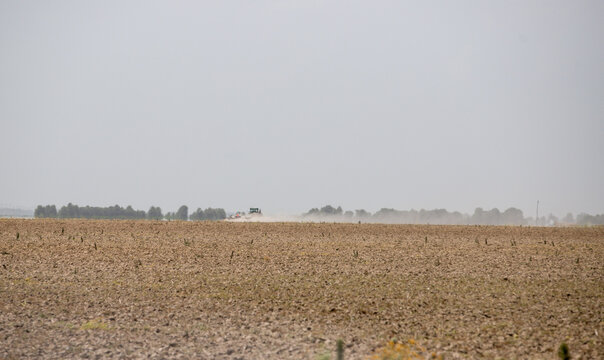 Dry ploughed fields in Arkansas summer, dustry