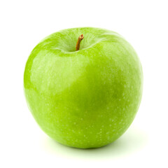 Green apple on a white background with a shadow.