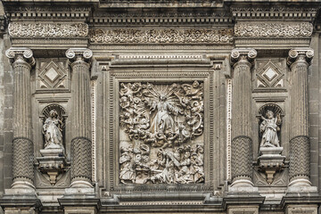 Obraz premium Architectural fragments of Metropolitan Cathedral of the Assumption of Mary (Catedral Metropolitana de la Asuncion de Maria, 1573 - 1813) - largest and oldest cathedral in the Americas. Mexico City.