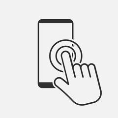 Hand touch screen smartphone icon. Click on the smartphone. Vector illustration.