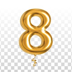Vector realistic isolated golden balloon number of 8 for invitation decoration on the transparent background. - obrazy, fototapety, plakaty