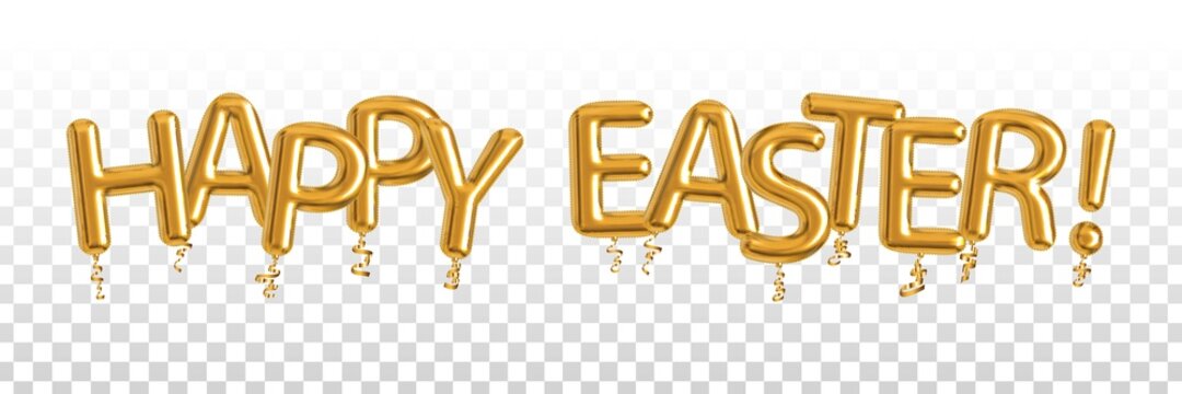 Vector realistic isolated golden balloons text of Easter for invitation card on the transparent and white background. Concept of Happy Easter.
