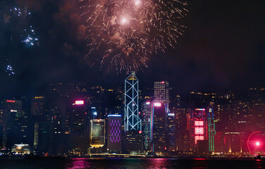 fireworks over the city Shangai