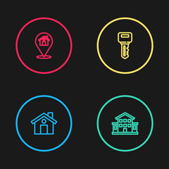 Set line House, , key and Location with house icon. Vector