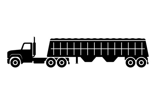 Grain truck icon. Black silhouette. Side view. Construction machinery. Vector simple flat graphic illustration. The isolated object on a white background. Isolate.