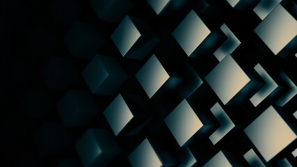 Abstract fly squares shapes background. Virtual Technology Background. 3D Big Data Digital squares. Abstract 3d render, rotating cubes, geometric background, Technological and connection background