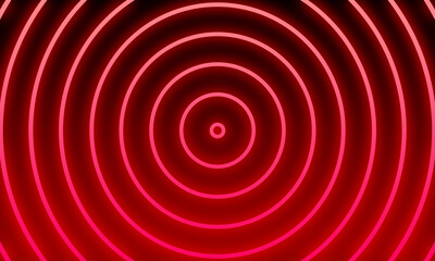 Abstract red neon light circles background.