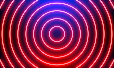 Abstract red neon light circles background.