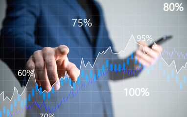 man using mobile smart phone with business growth