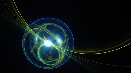 Abstract background, smooth multicolored lines on a black background.