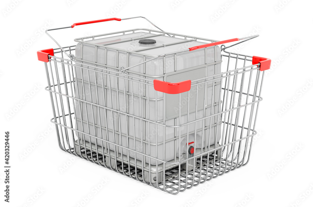 Poster shopping basket with intermediate bulk container, 3d rendering