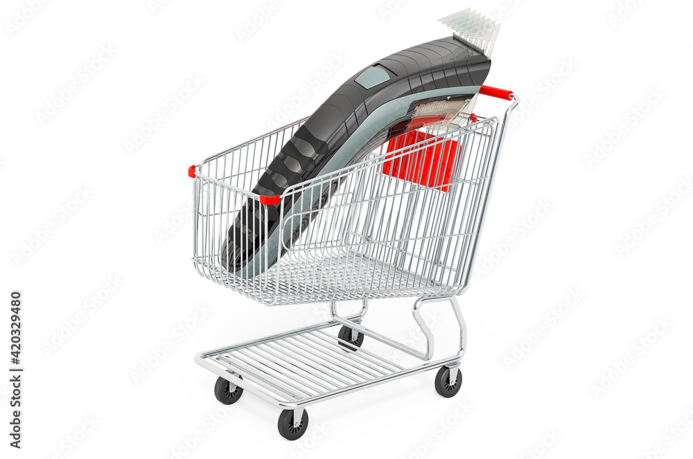 Poster shopping cart with elliptical trainer. 3d rendering