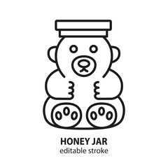 Honey in jar in form of bear vector icon. Editable stroke.