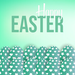 Happy Easter poster with realistic eggs and cute bunny with colorful background - vector 