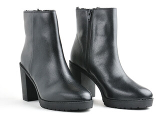 Leather female ankle boots on a white background