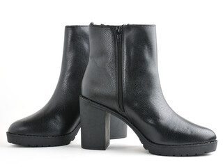 Leather female ankle boots on a white background