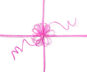 Pink rope bow flower form isolated on white.