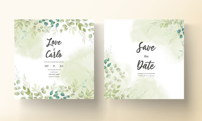 Naklejka na ściany i meble Beautiful wedding card with decorative leaf design